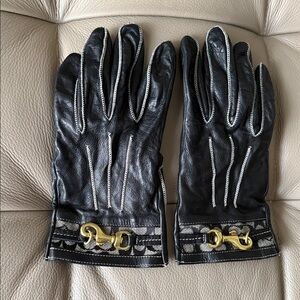 Coach Black Leather Gloves with Gold Details size M